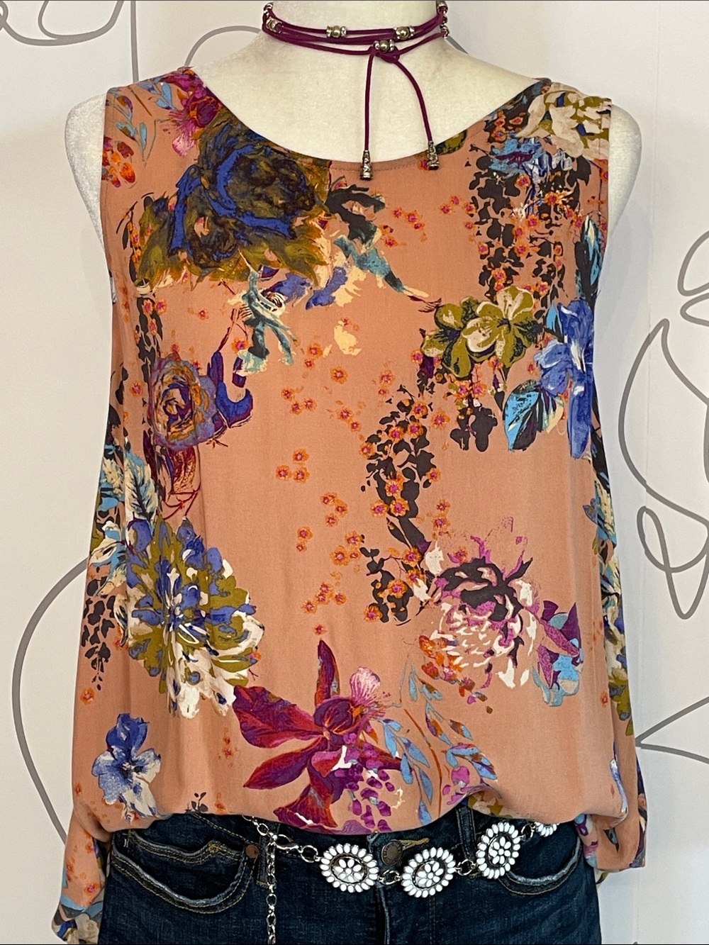 Staccato- Peach Floral Sleeveless Top size S